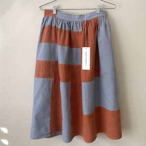 correll correll becky skirt in rust + lilac linen • m